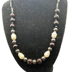 Vintage Natural Jet Bead Potato Pearl Necklace 25.5 Inches Barrel Closure